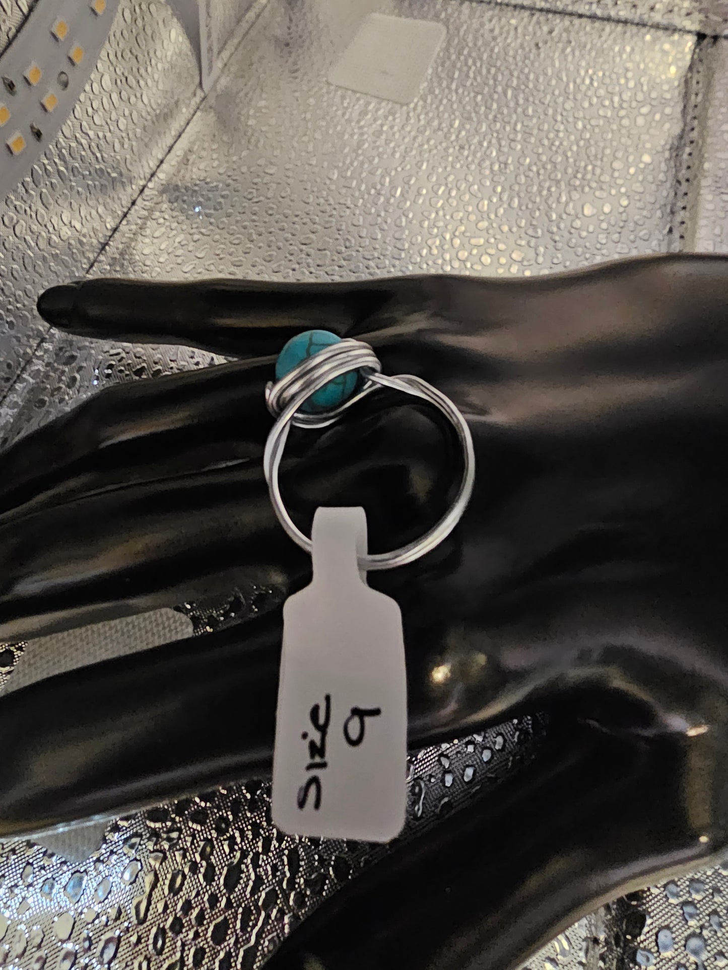 Turquoise Silver Wire Ring - Size 13