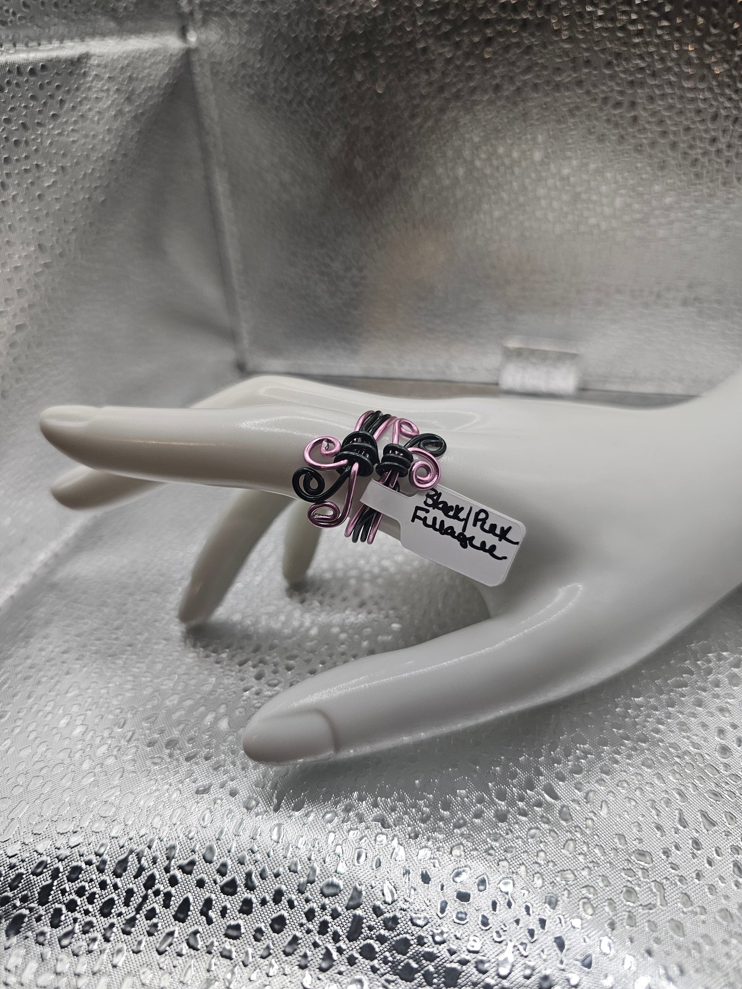 Black & Pink Filigree Ring