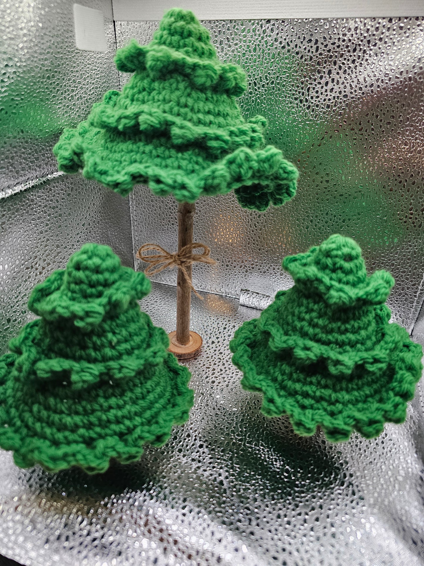 Crochet Christmas Trees w/wood stands