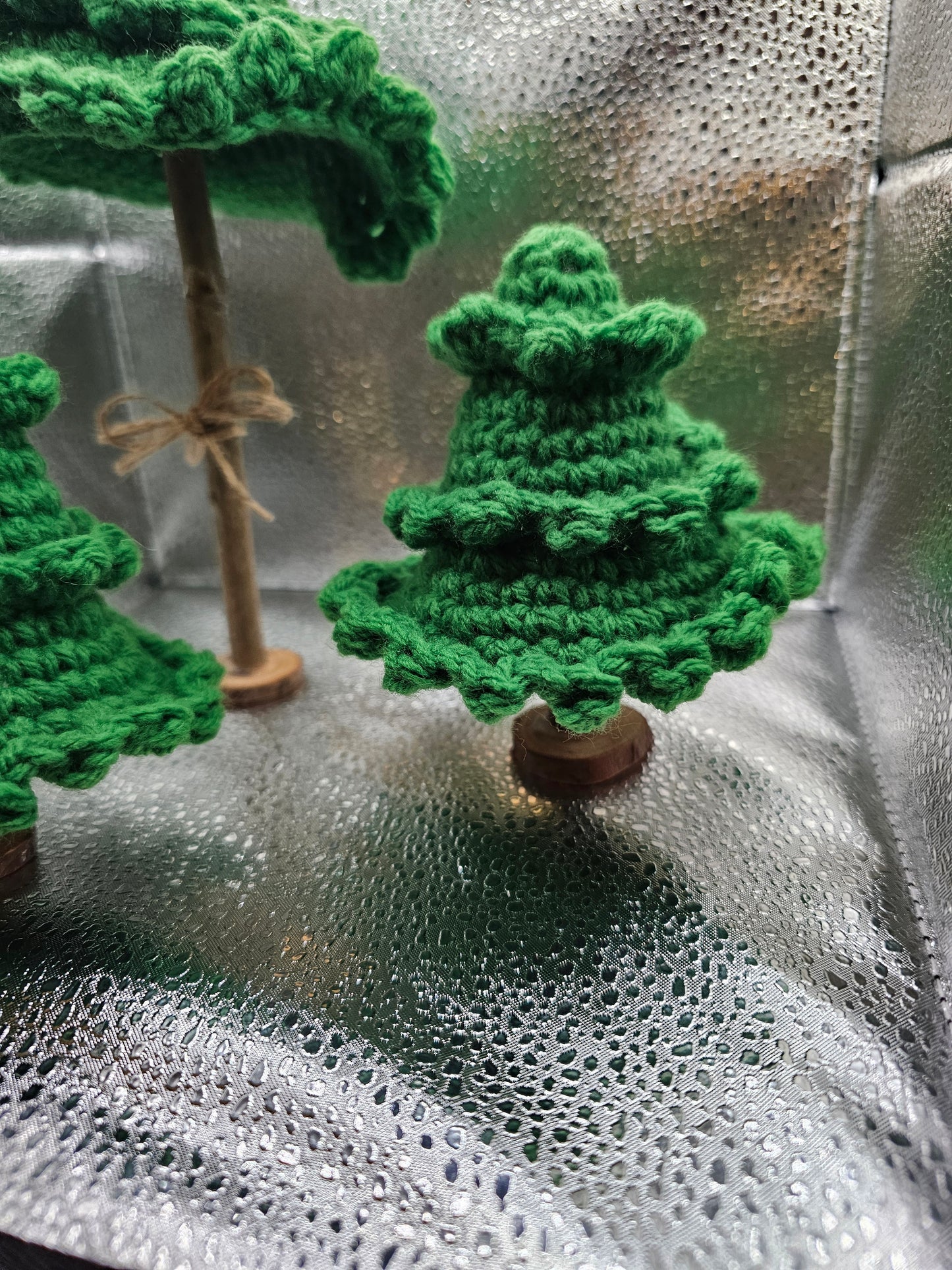 Crochet Christmas Trees w/wood stands