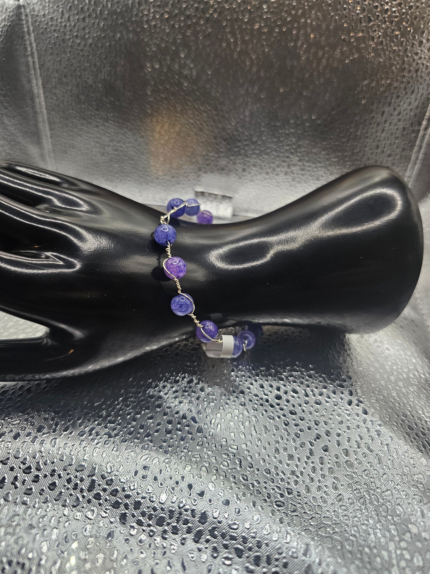 Silver Twist Bracelet w/Purple-Blue Beads