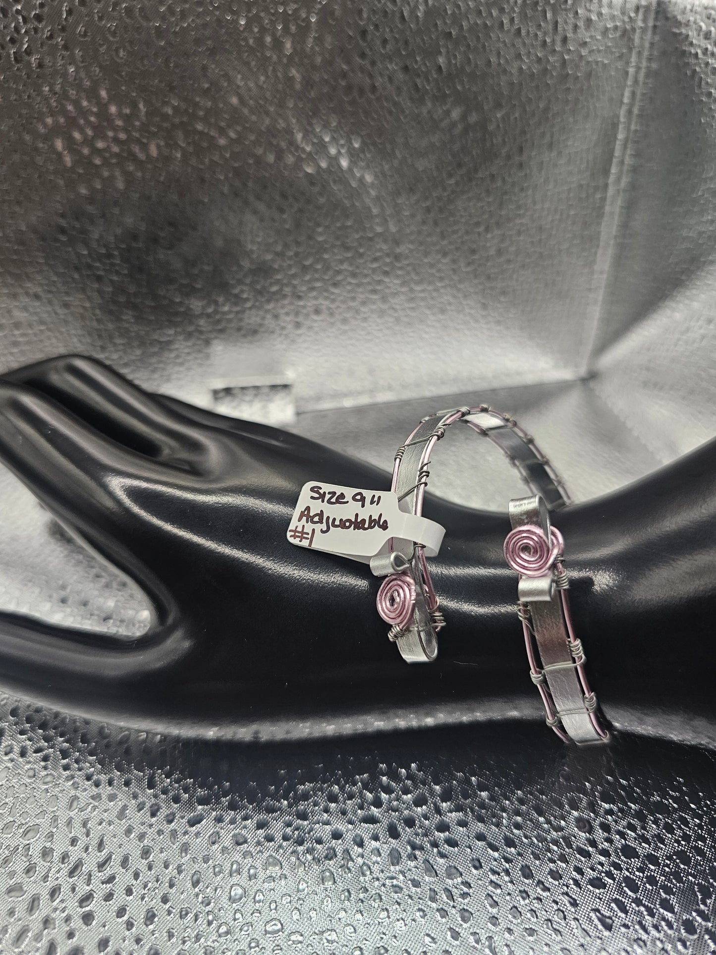 Silver & Pink Wide Band Bracelet w/Pink Roses