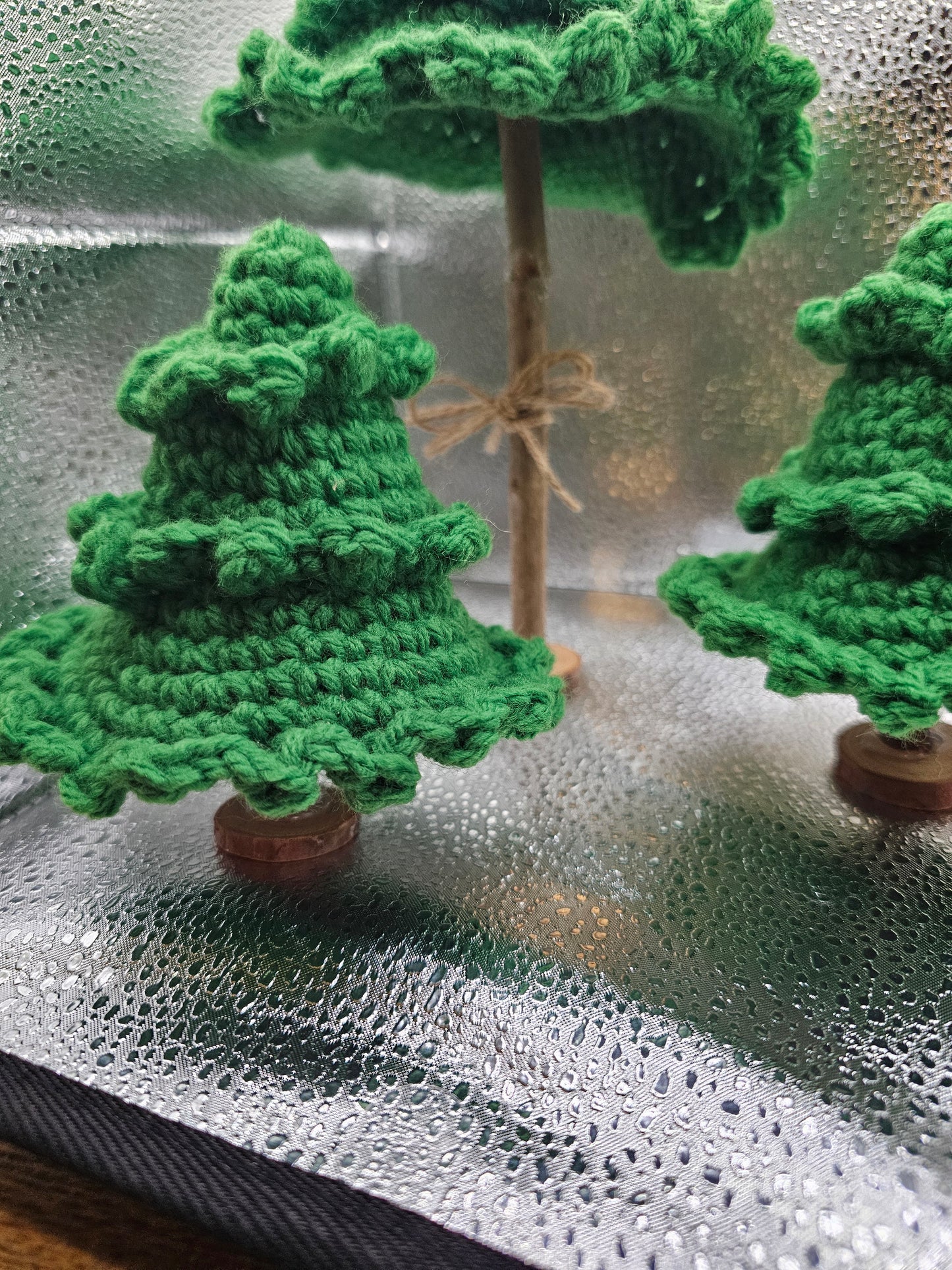 Crochet Christmas Trees w/wood stands