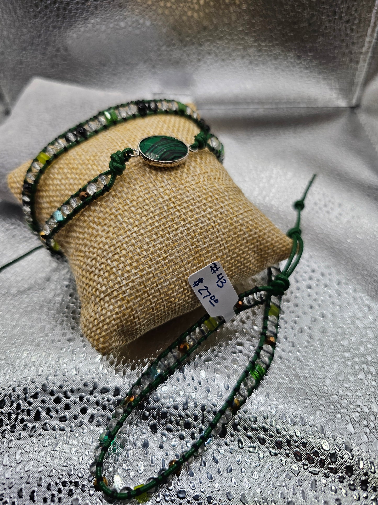 Wrap Bracelet/Anklet w/green stone