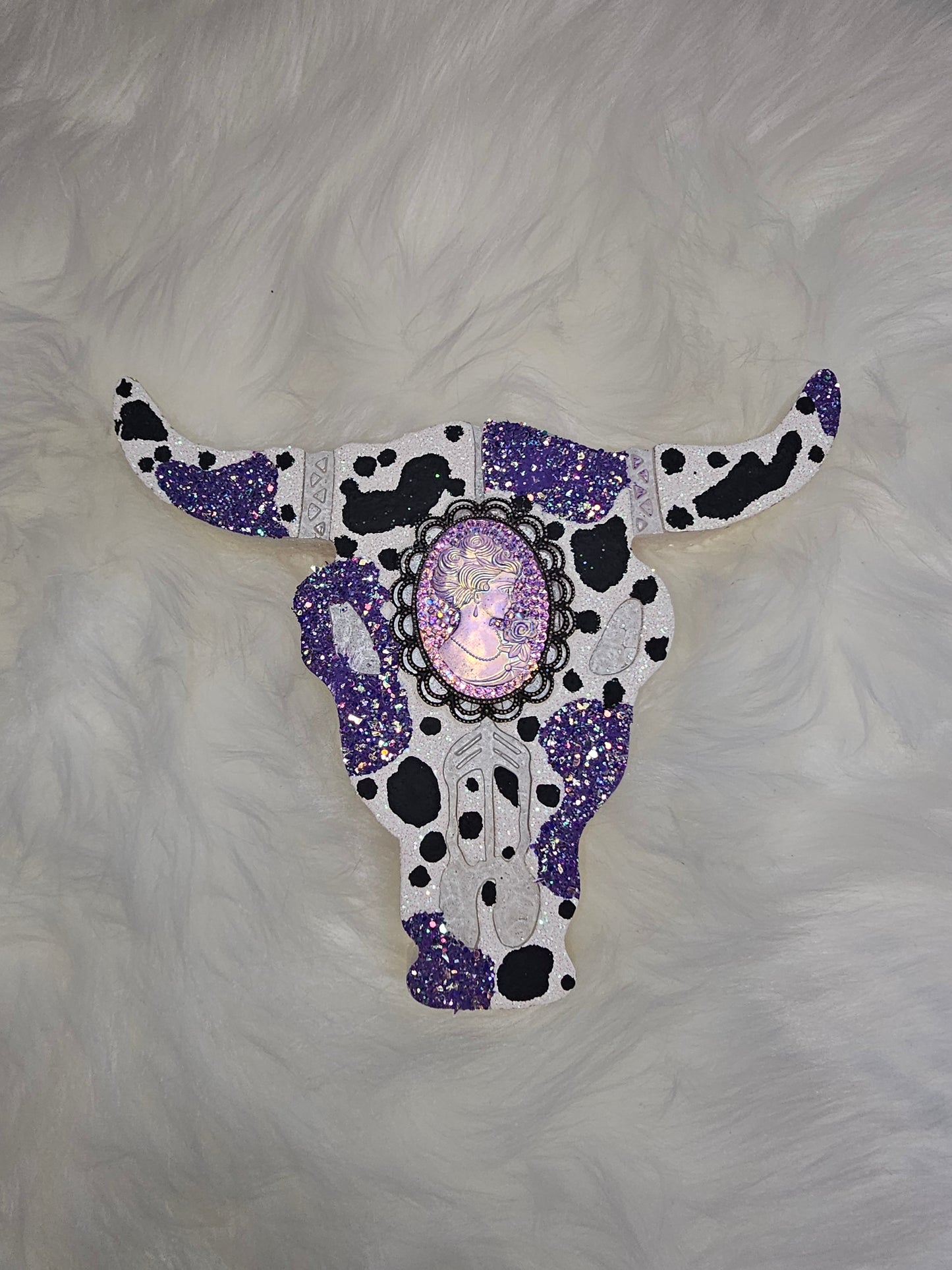 Purple cow print bull