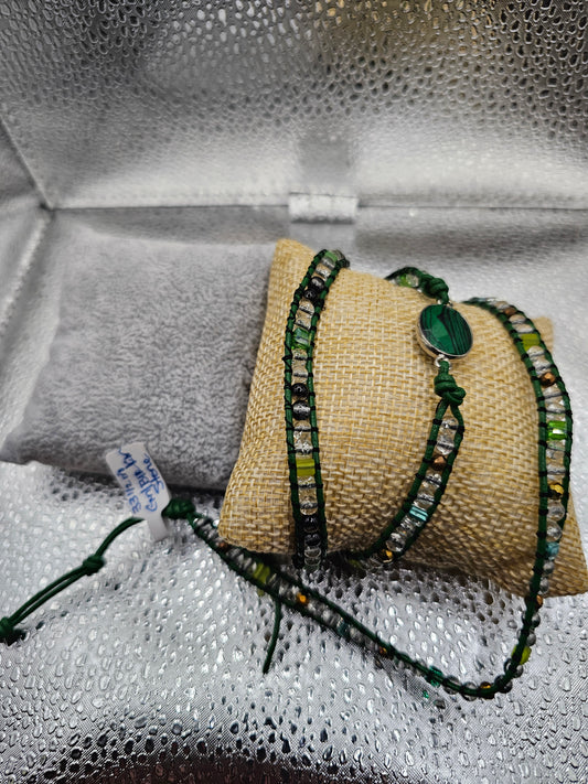 Wrap Bracelet/Anklet w/green stone