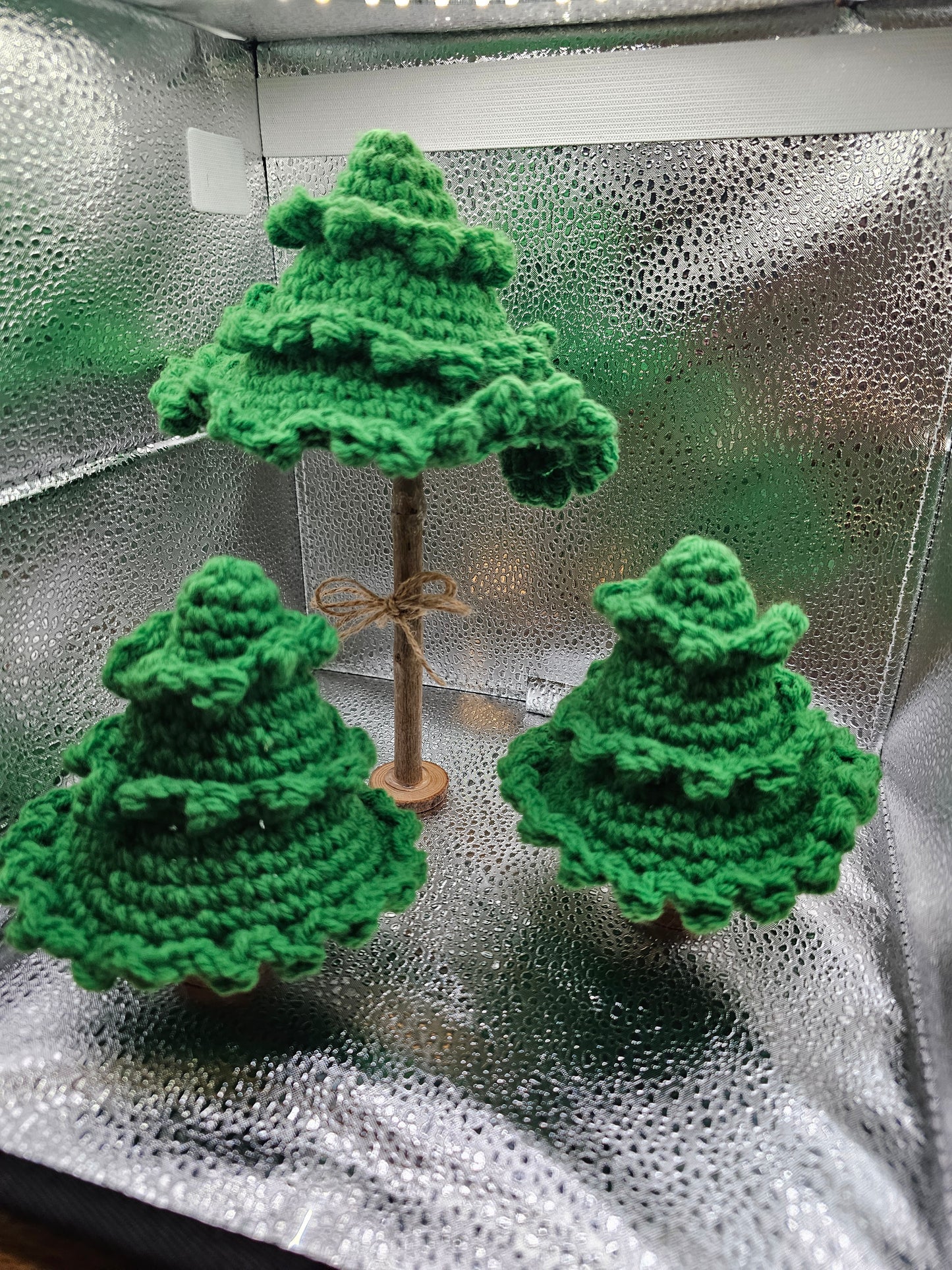 Crochet Christmas Trees w/wood stands